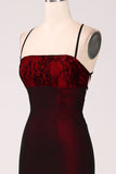 Black Red Spaghetti Straps Formal Dress with Lace up Back