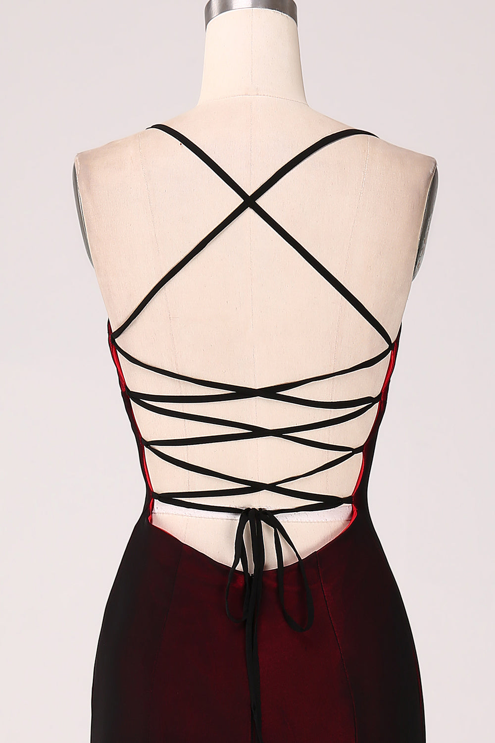 Black Red Spaghetti Straps Formal Dress with Lace up Back