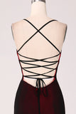 Black Red Spaghetti Straps Formal Dress with Lace up Back
