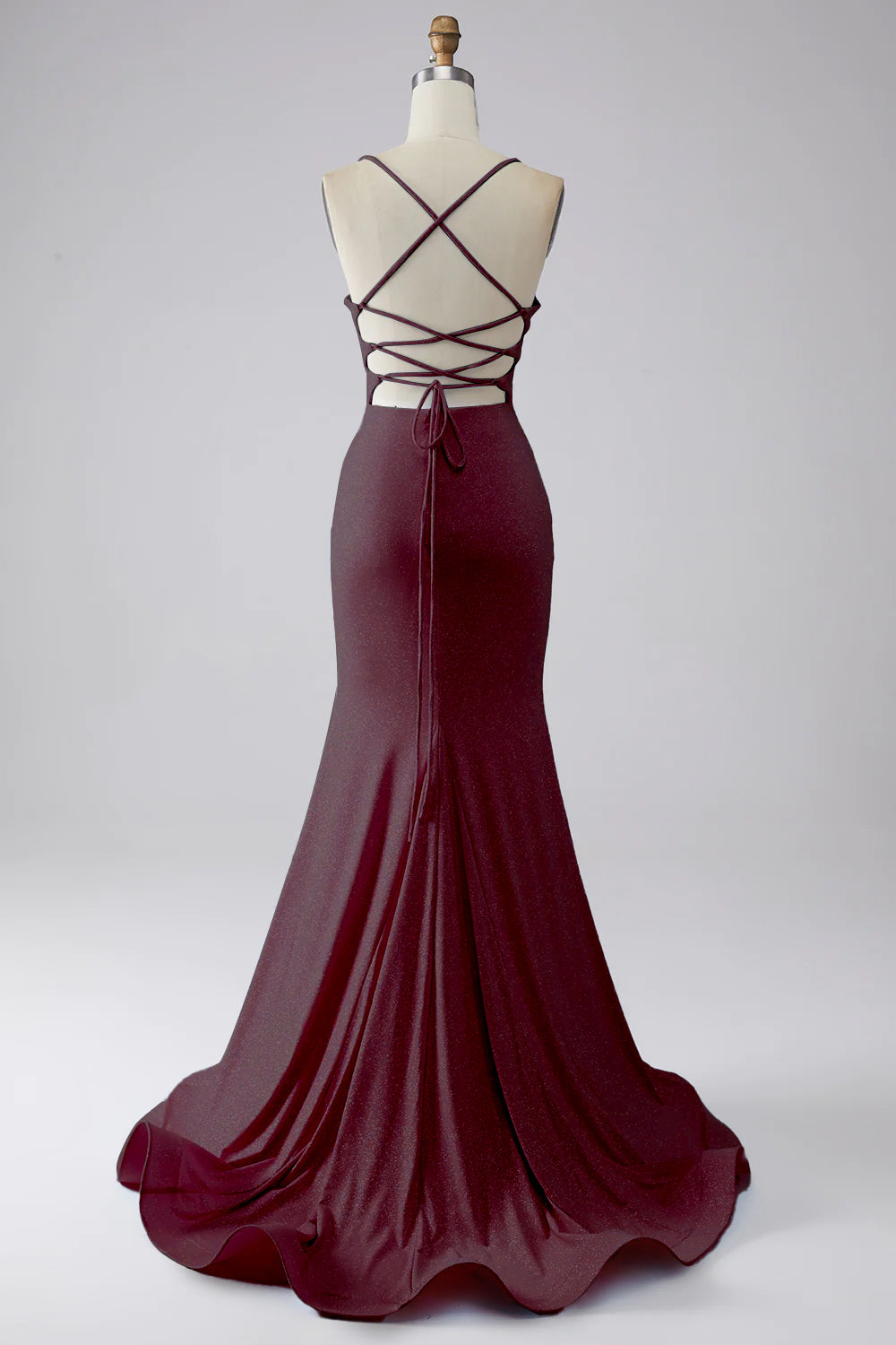 Light Blue Sparkly Mermaid Lace Up Back Long Prom Dress with Slit