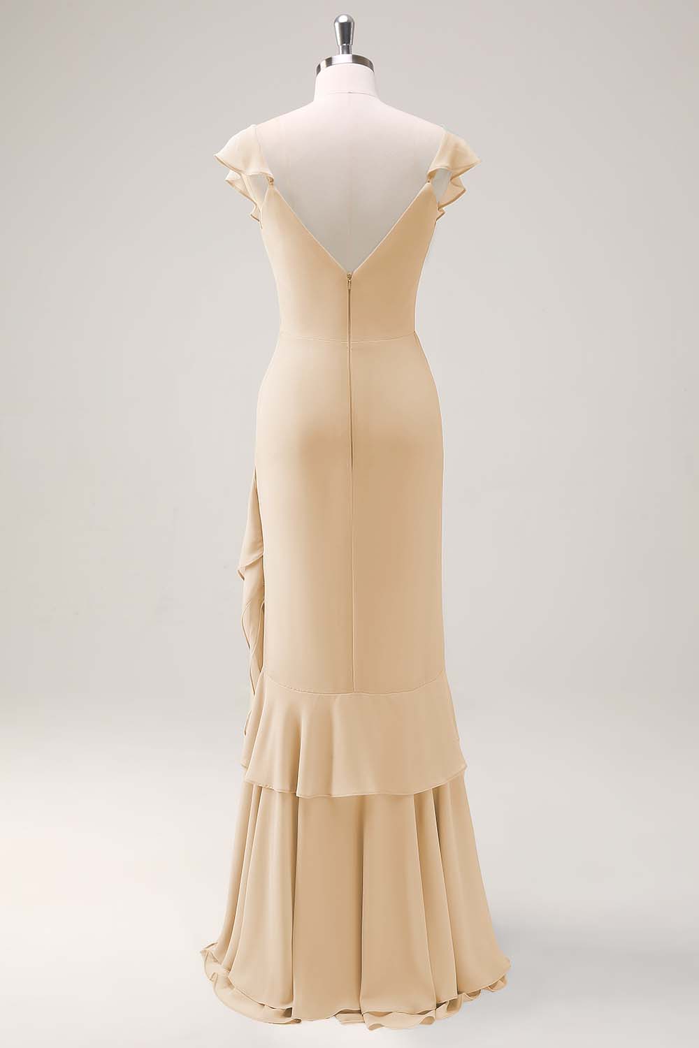 Dusty Sage Sheath V Neck Chiffon Long Bridesmaid Dress with Ruffles