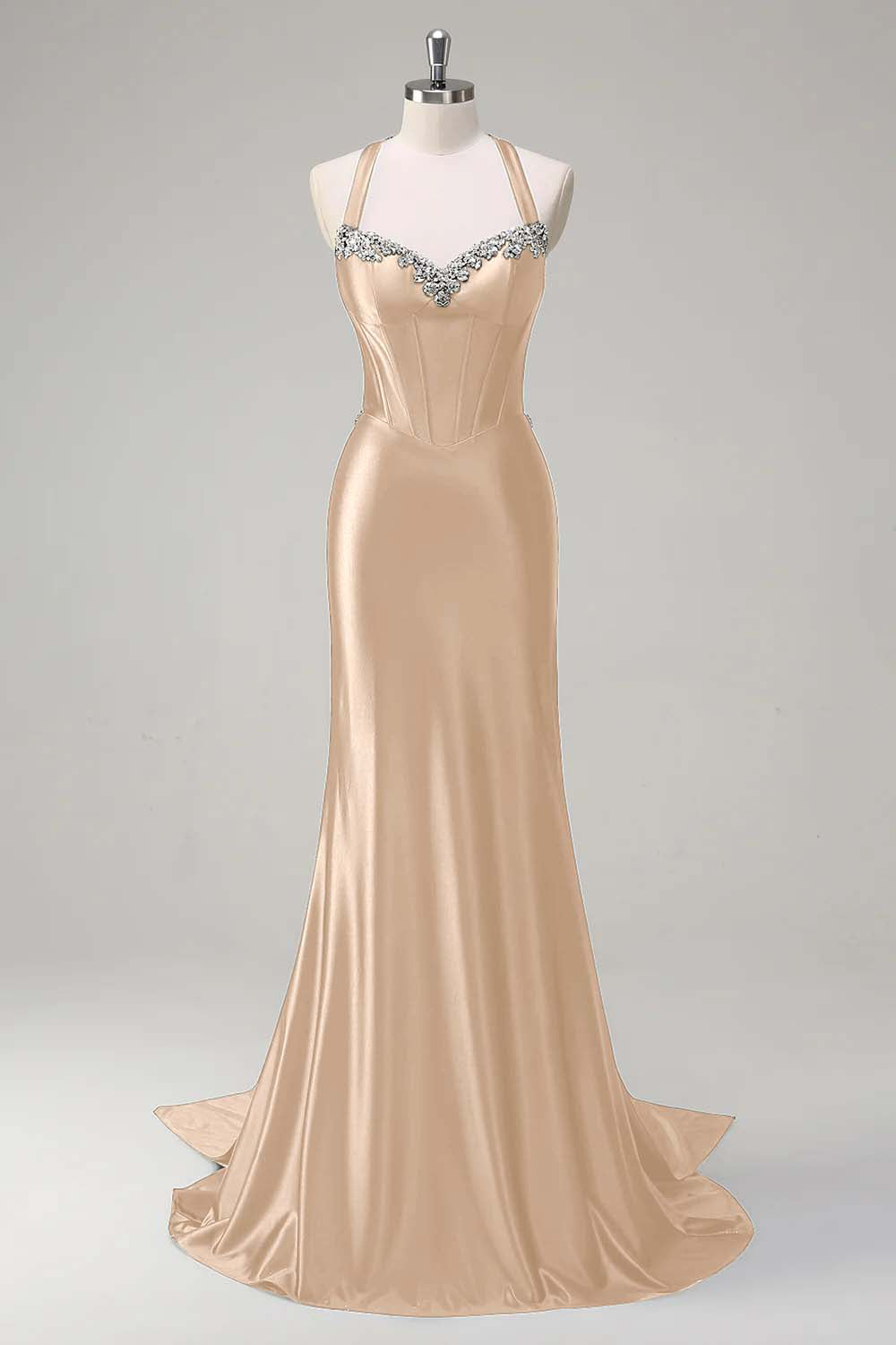 Sparkly Dark Green Mermaid Halter Corset Long Sequin Prom Dress