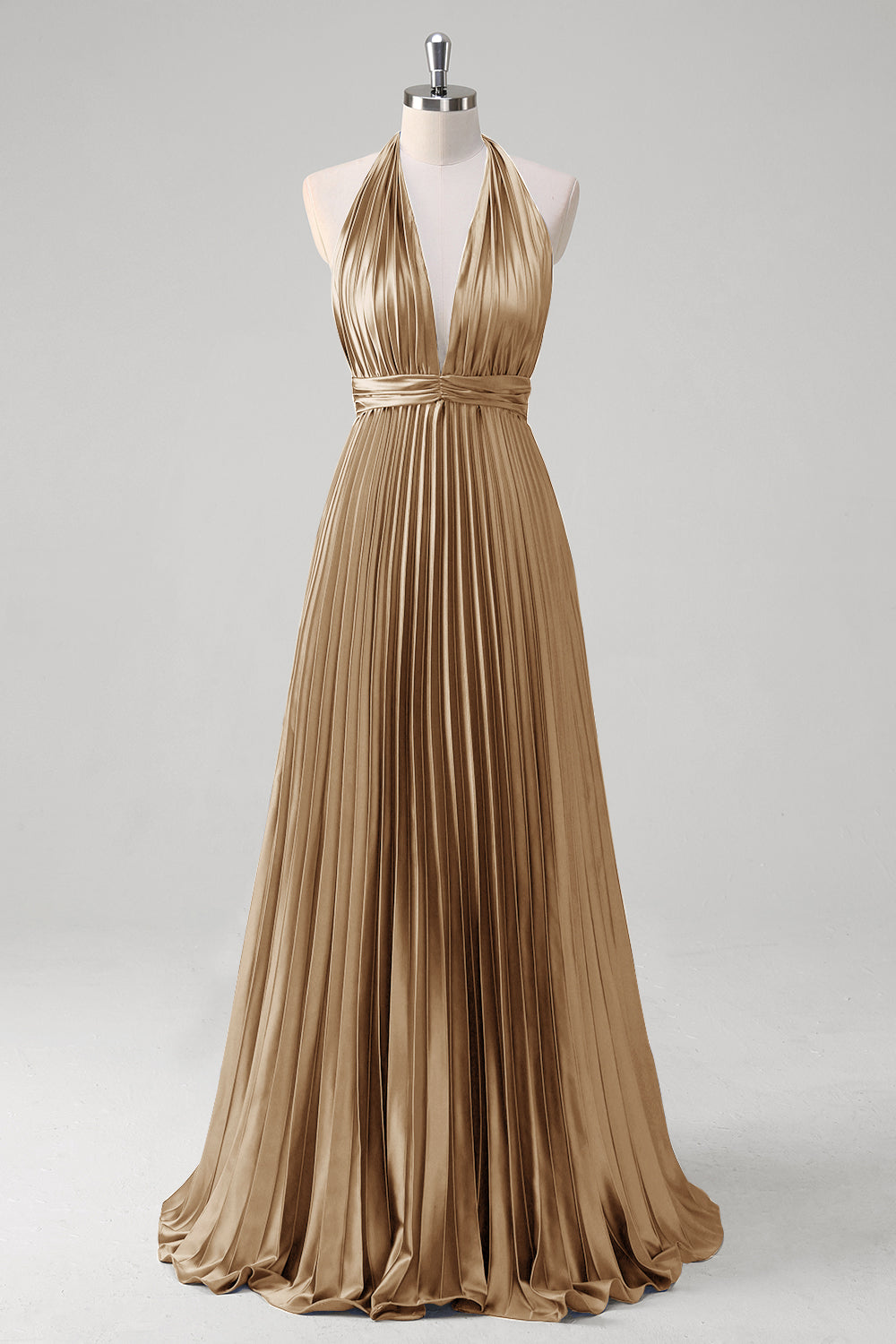 Royal Blue A Line Halter Pleated Long Prom Dress