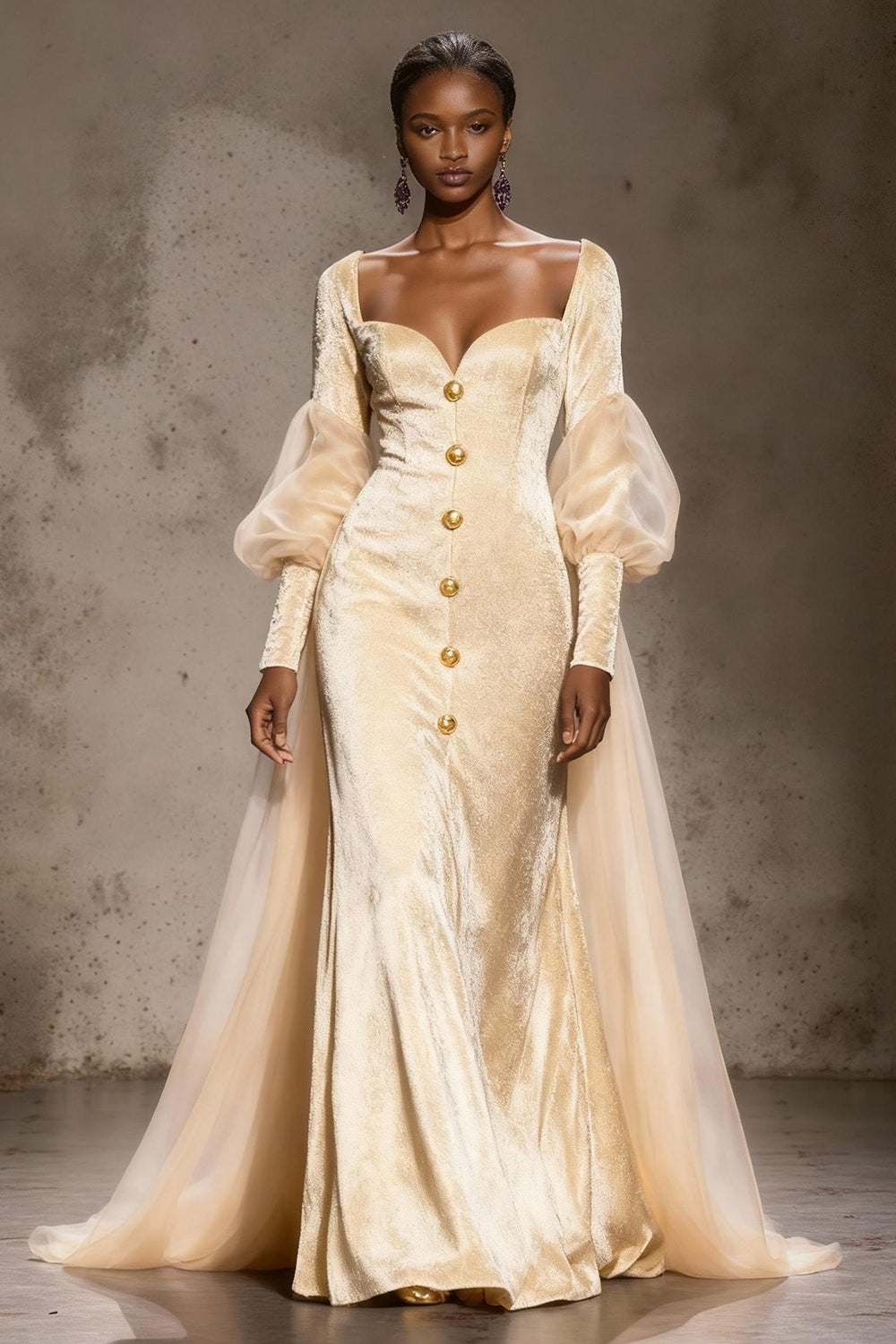 Burgundy Long Sleeve Velvet A Line Evening Dress