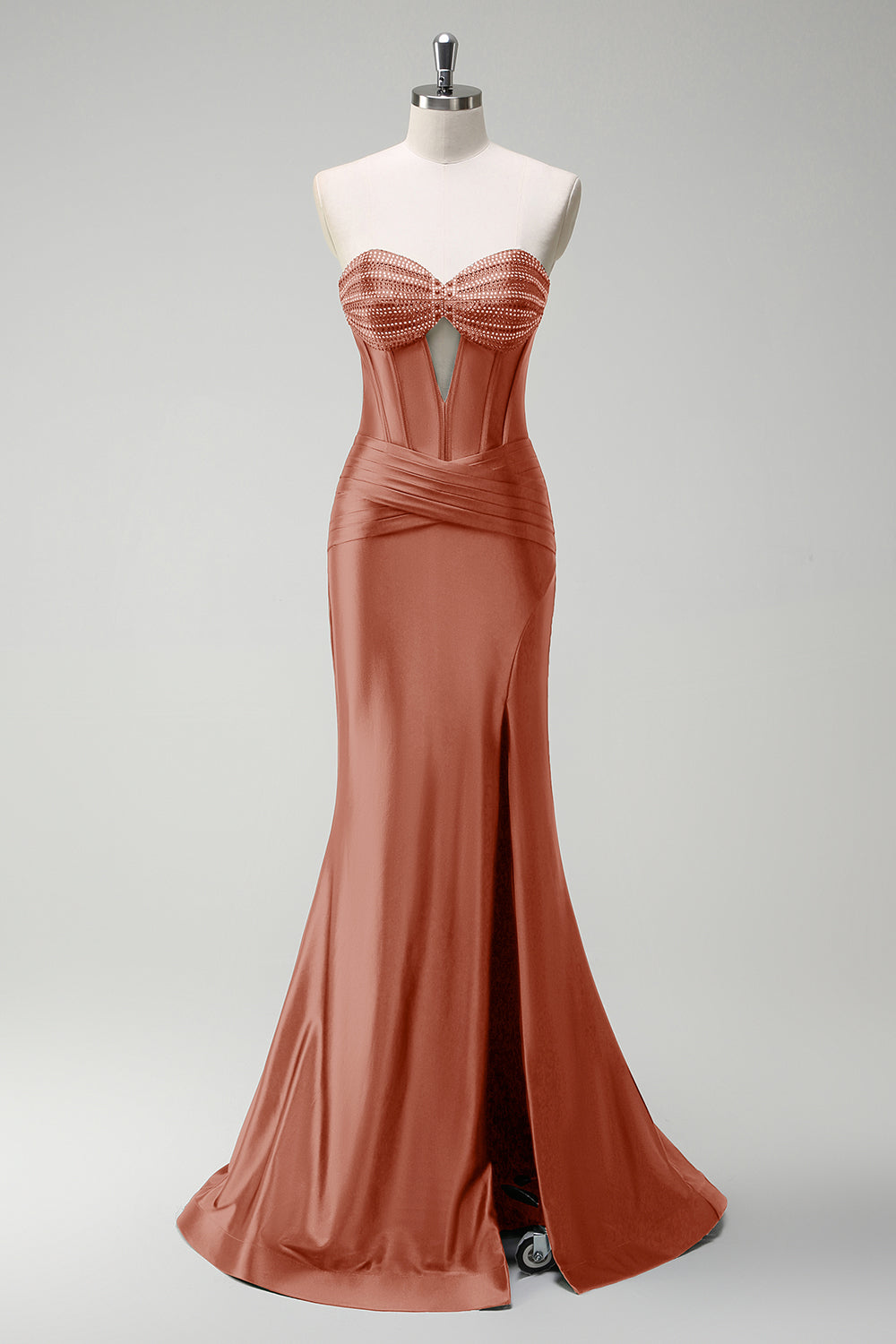 Dark Green Mermaid Beaded Keyhole Corset Satin Long Prom Dress with Slit