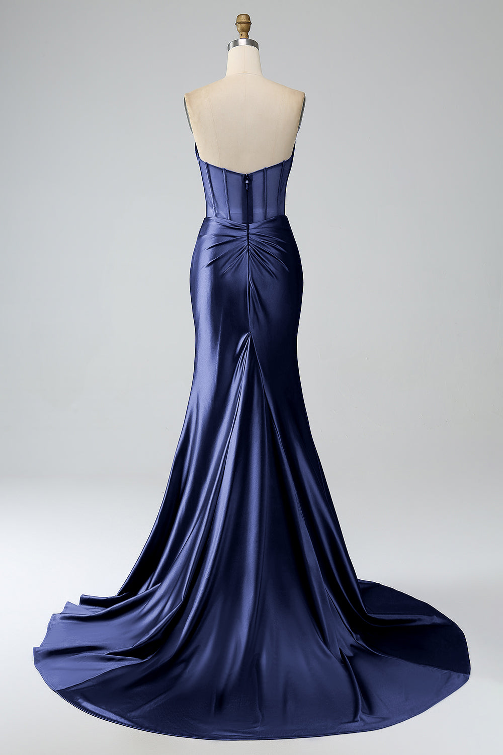 Royal Blue Mermaid Strapless Corset Long Prom Dress with Slit