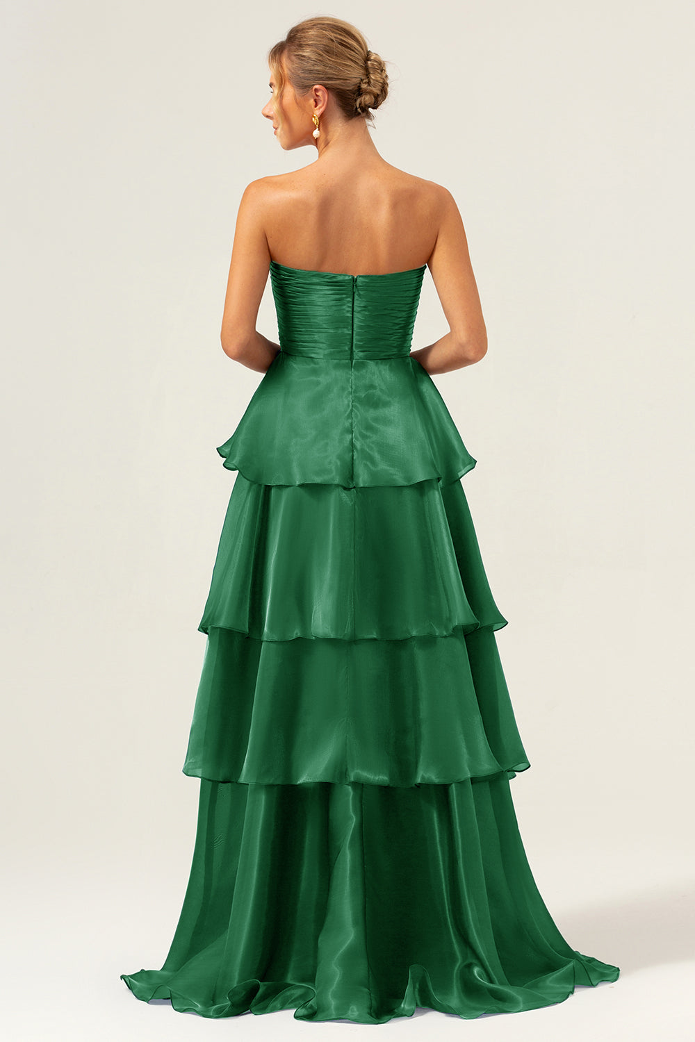 Dark Navy Strapless Tiered A Line Long Bridesmaid Dress