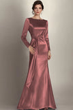 Black Mermaid Long Sleeves Satin Ruched Long Mother of the Bride Dress