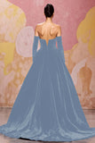 Off The Shoulder Velvet Dark Red A Line Long Evening Dress