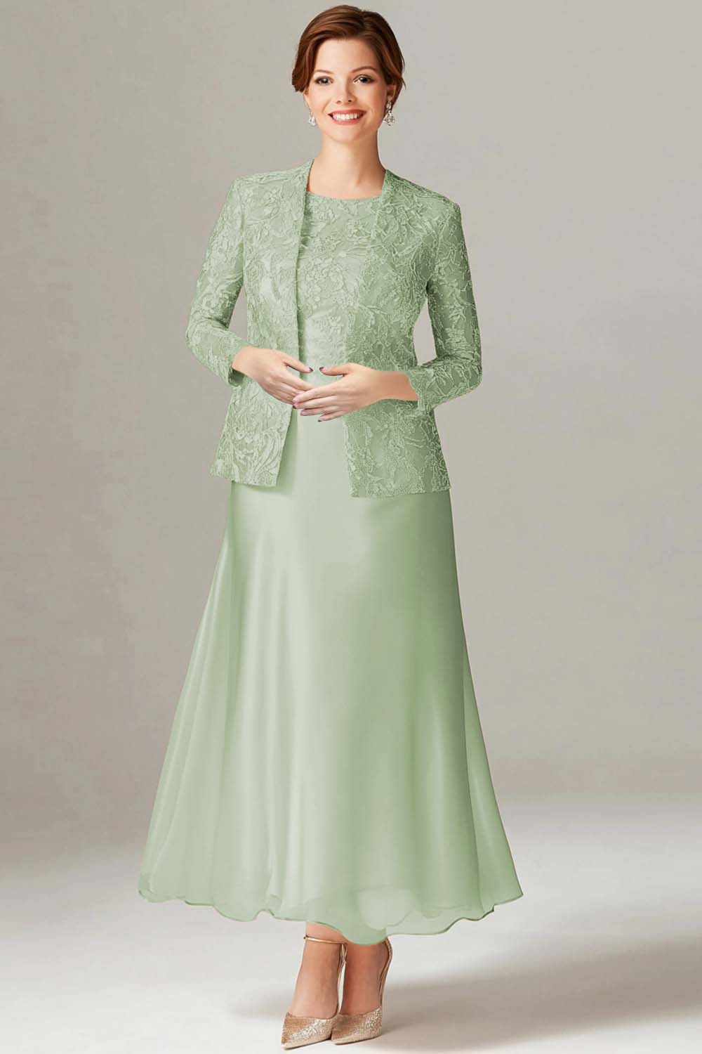A-Line Champagne Chiffon 2-Piece Mother of the Bride Dress