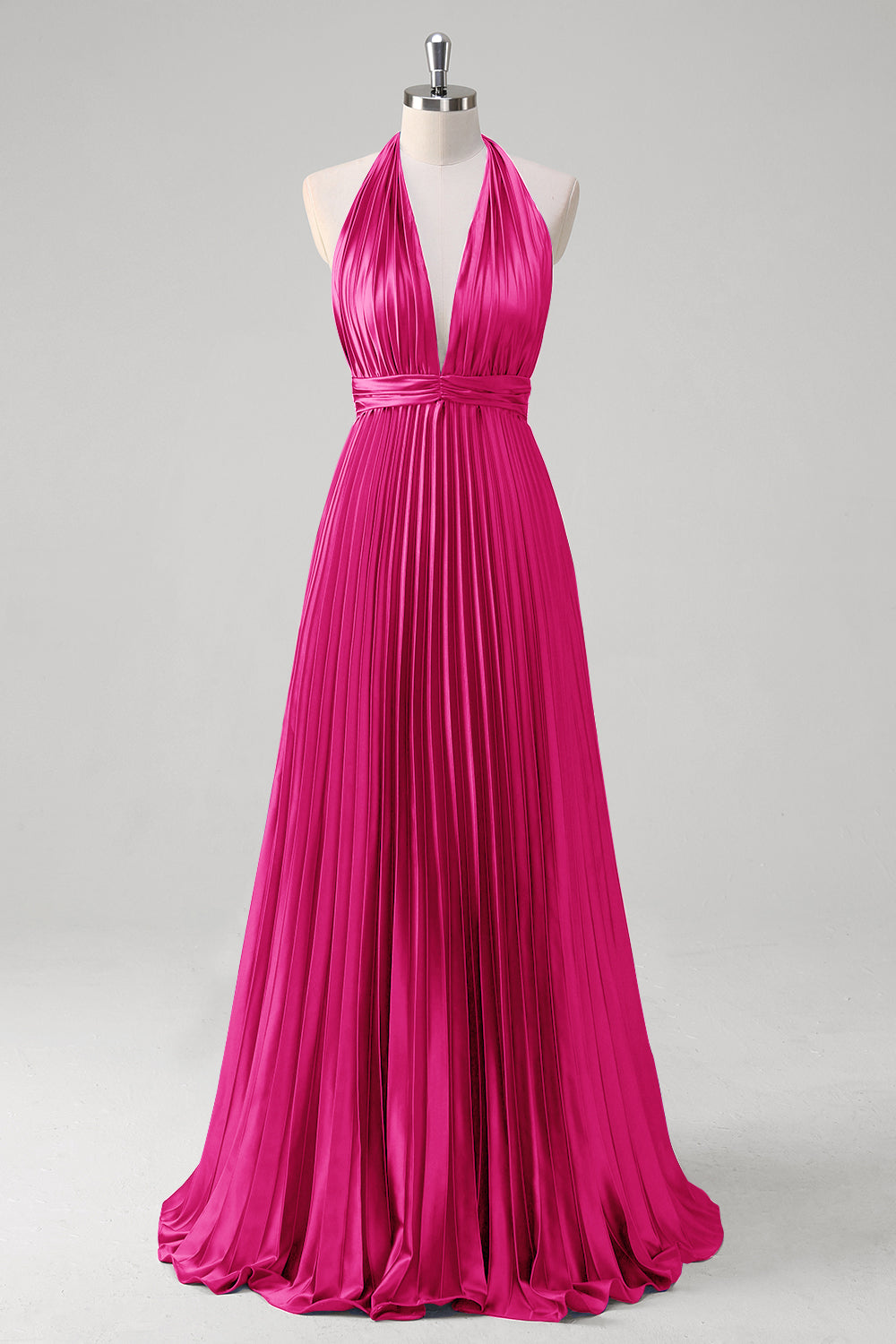 Royal Blue A Line Halter Pleated Long Prom Dress