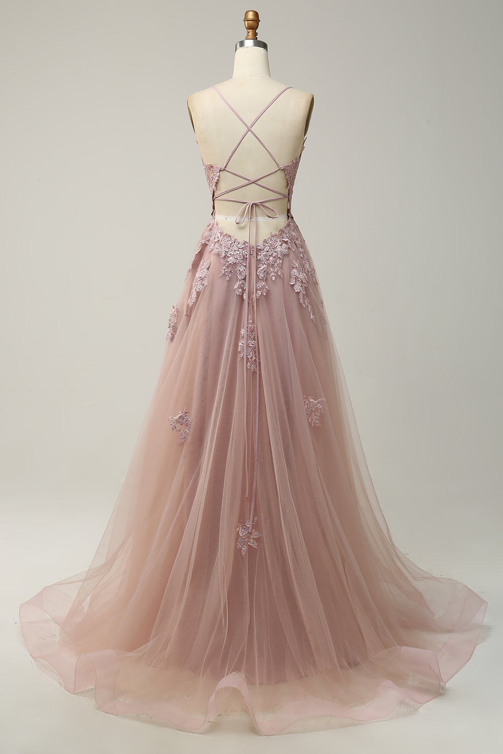 Light Purple Spaghetti Straps A Line Long Prom Dress with Lace Up Back