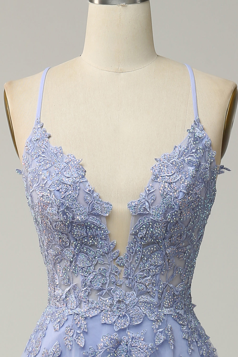 Light Purple Spaghetti Straps A Line Long Prom Dress with Lace Up Back