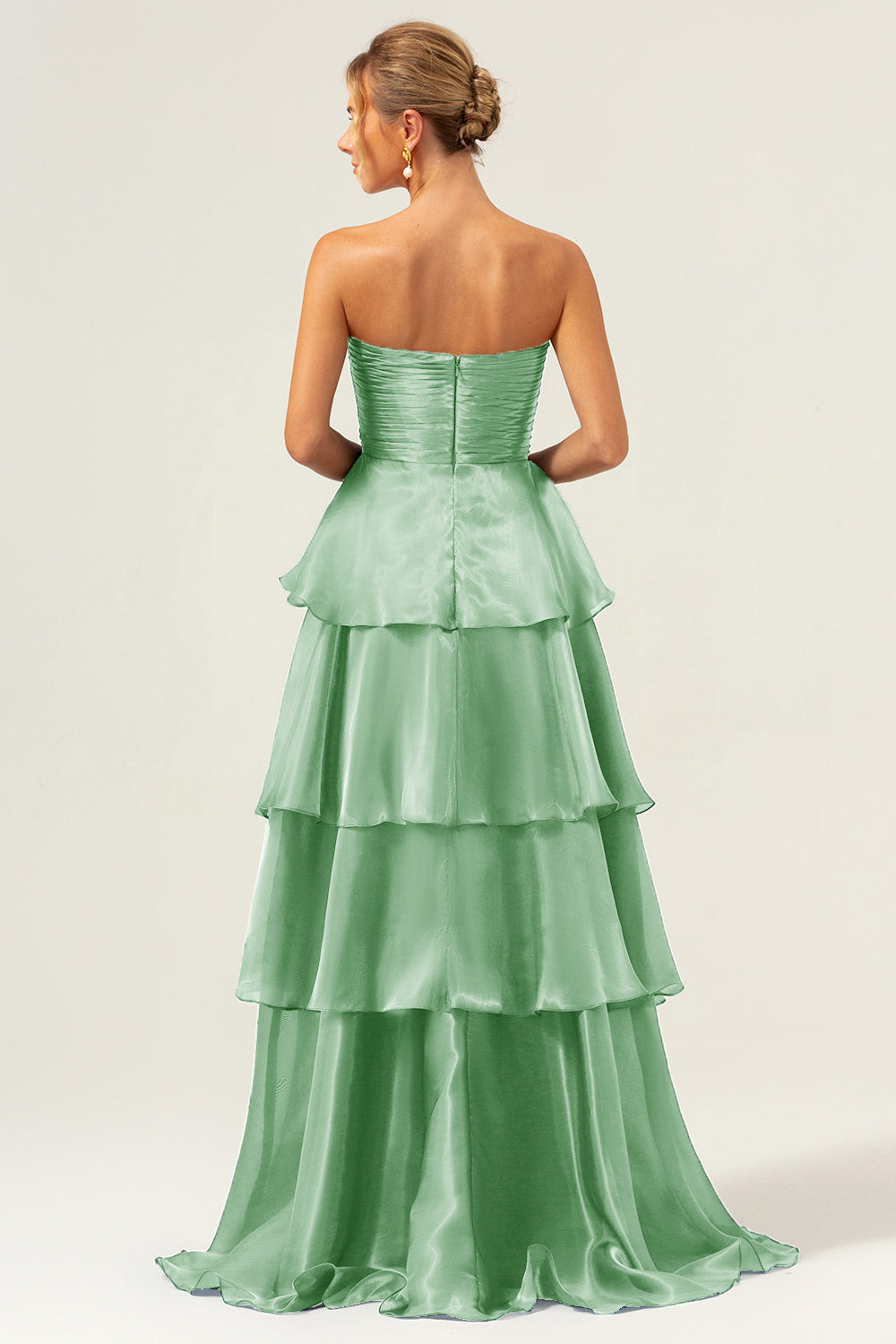 Blue A-Line Strapless Tiered Pleated Ruffled Floor Length Dress