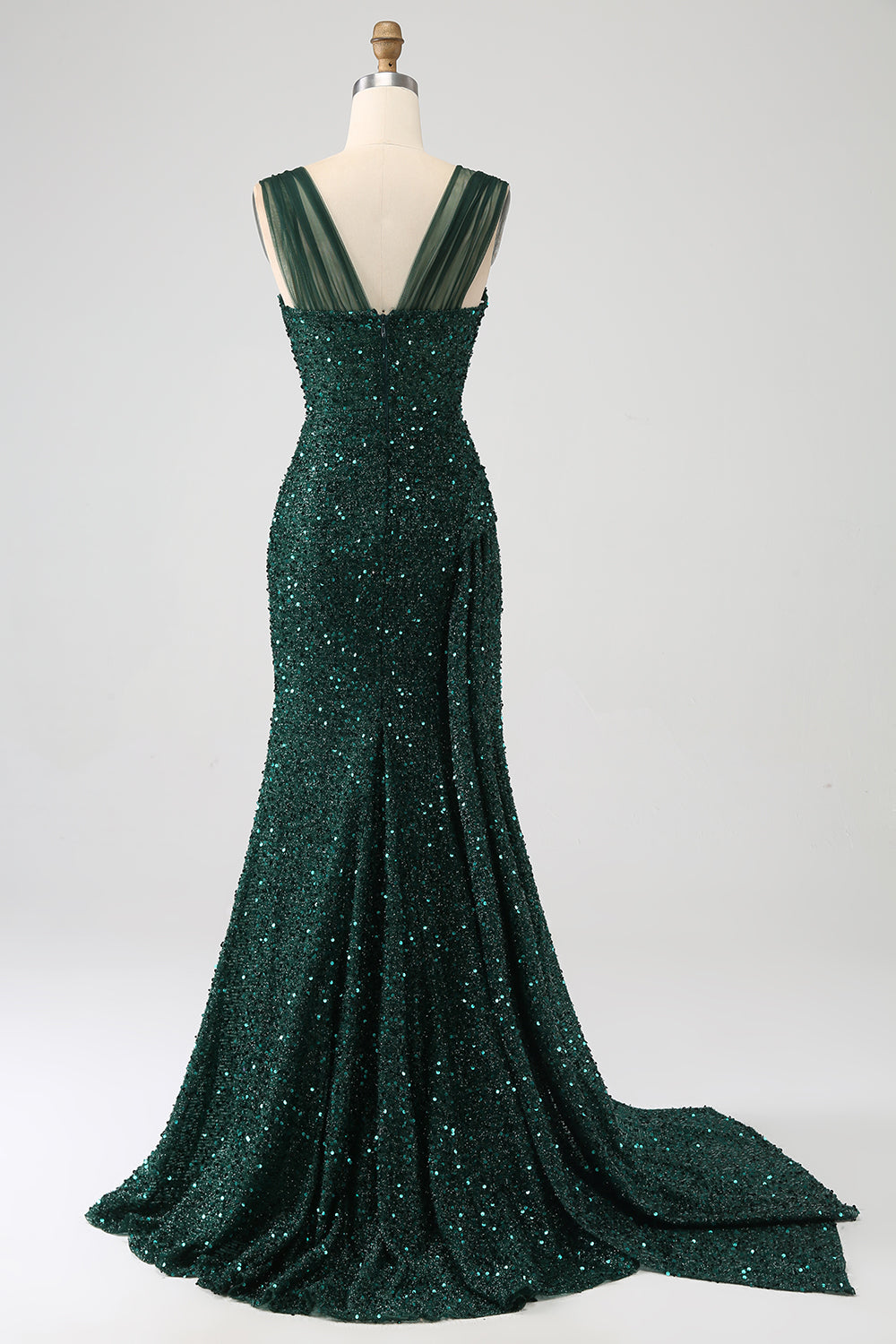 Sparkly Dark Green Sheath Sequin Long Prom Dress With Slit