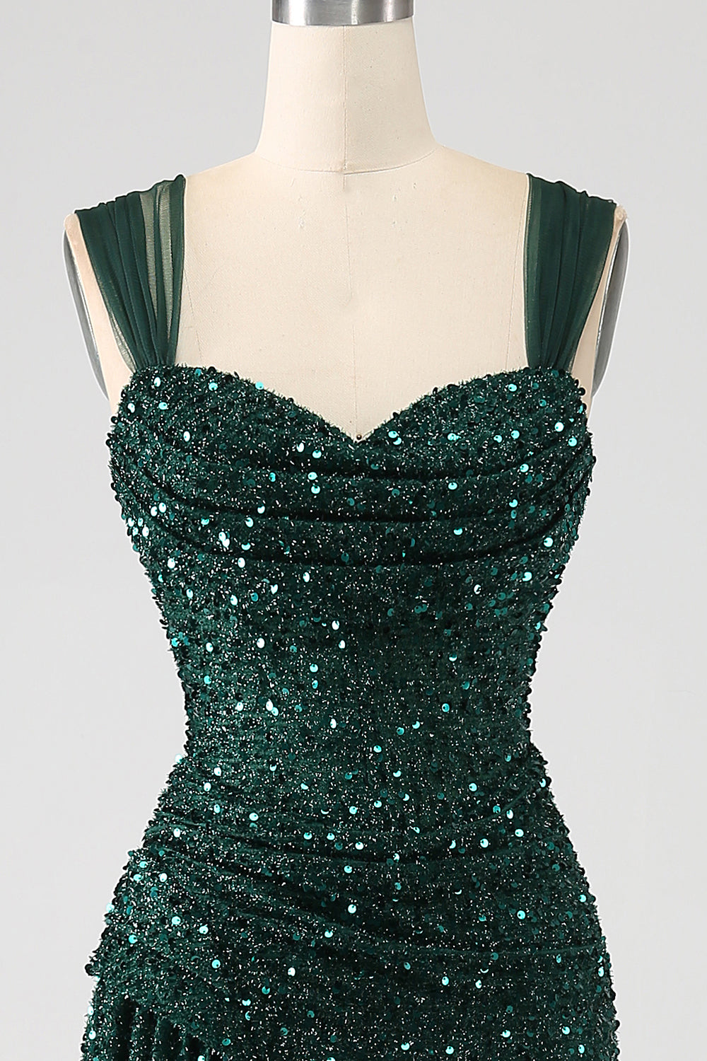 Sparkly Dark Green Sheath Sequin Long Prom Dress With Slit