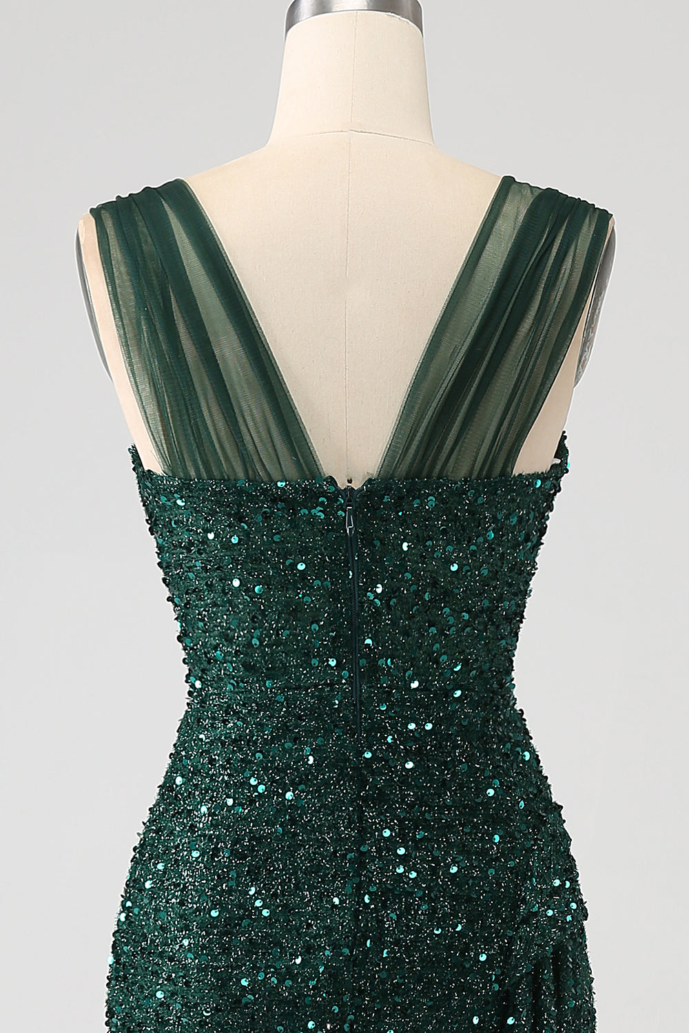 Sparkly Dark Green Sheath Sequin Long Prom Dress With Slit