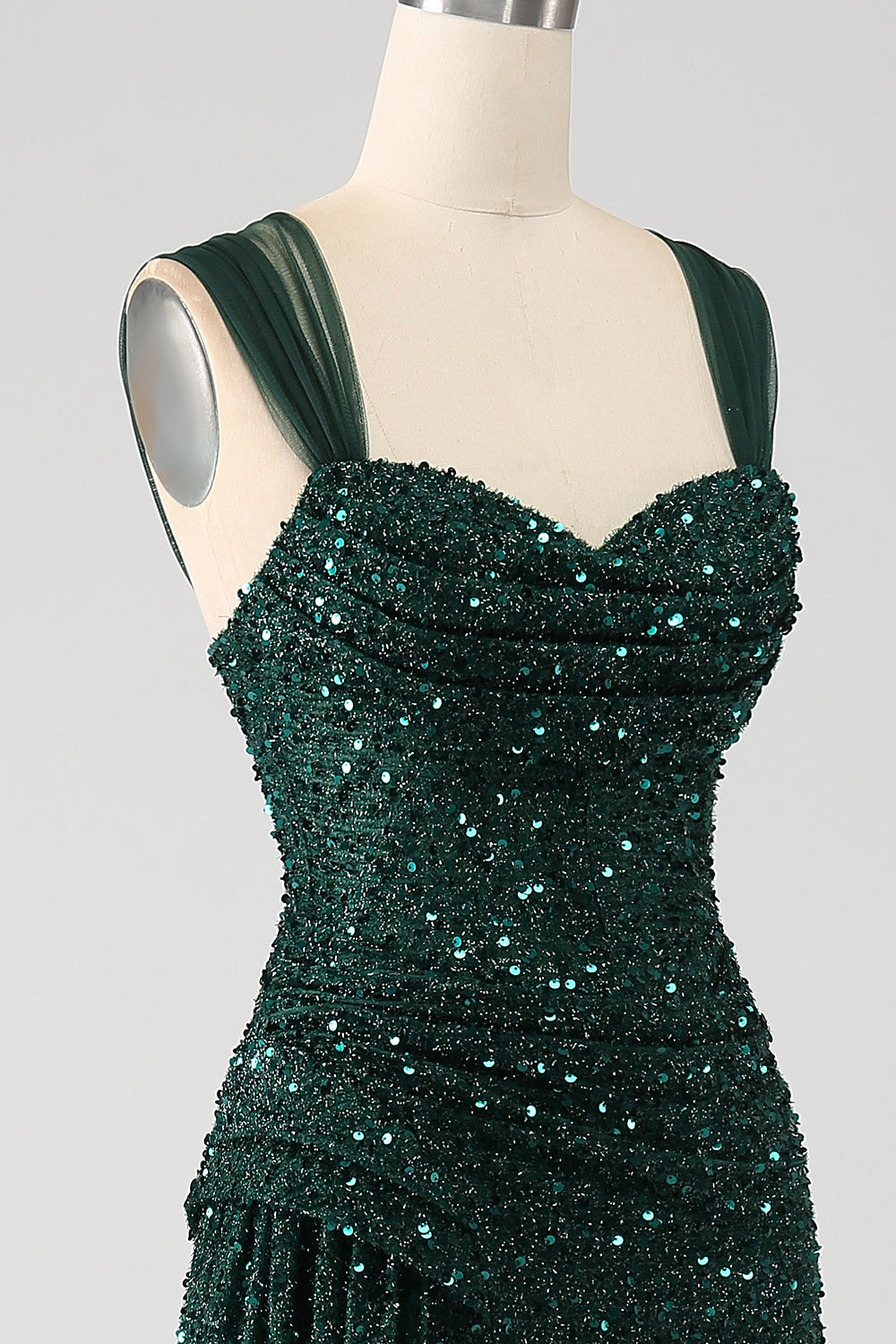 Sparkly Dark Green Sheath Sequin Long Prom Dress With Slit