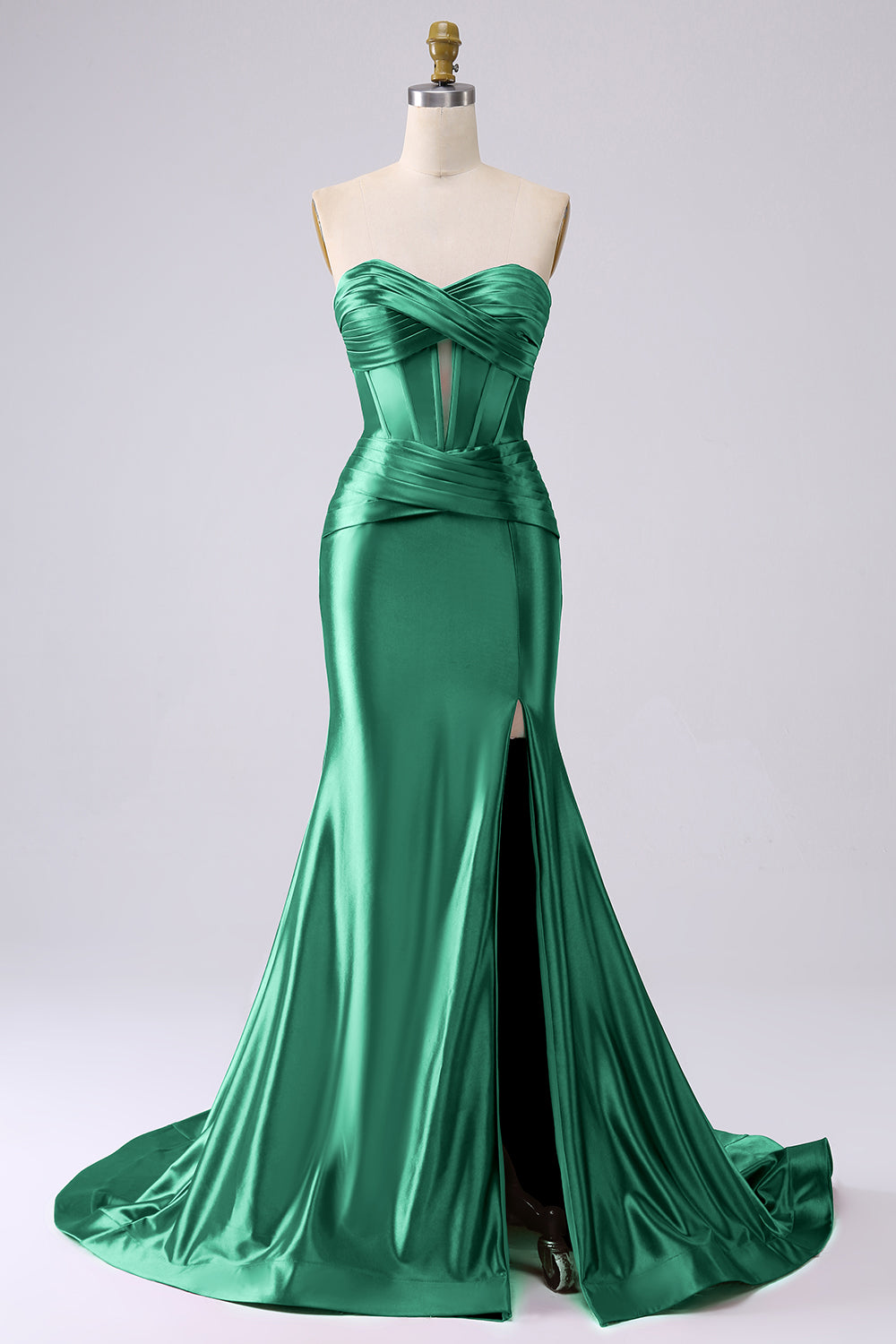 Sparkly Dark Green Mermaid Sweetheart Corset Long Prom Dress with Slit