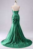 Sparkly Dark Green Mermaid Sweetheart Corset Long Prom Dress with Slit