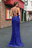 Sparkly Light Blue Mermaid Sequins Long Prom Dress with Slit