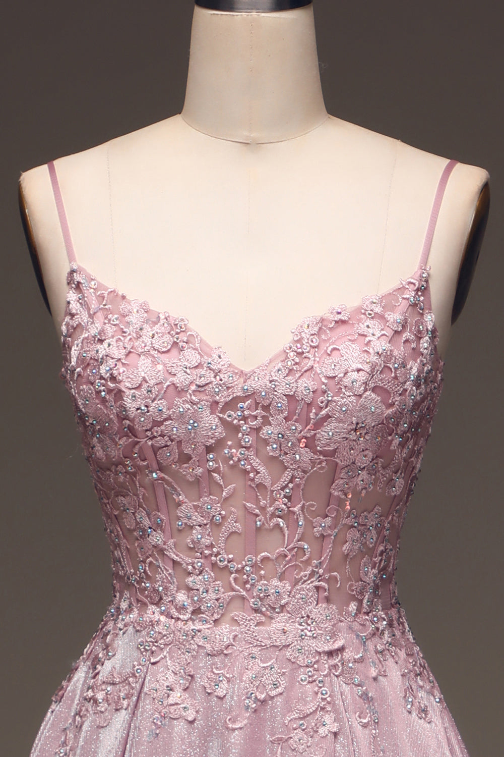 Sparkly Blush A Line Corset Prom Dress with Appliques