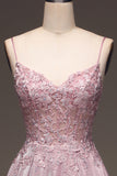 Sparkly Blush A Line Corset Prom Dress with Appliques
