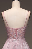 Sparkly Blush A Line Corset Prom Dress with Appliques
