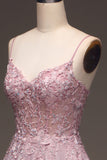 Sparkly Blush A Line Corset Prom Dress with Appliques