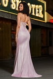 Glitter Mermaid Blush Spaghetti Straps Long Prom Dress with Beading