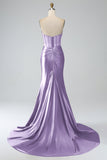 Royal Blue Mermaid Strapless Corset Long Prom Dress with Slit