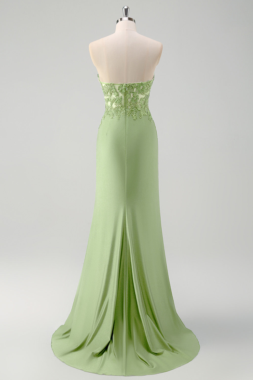 Green Mermaid Strapless Corset Sequin Long Prom Dress with Slit