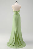 Green Mermaid Strapless Corset Sequin Long Prom Dress with Slit