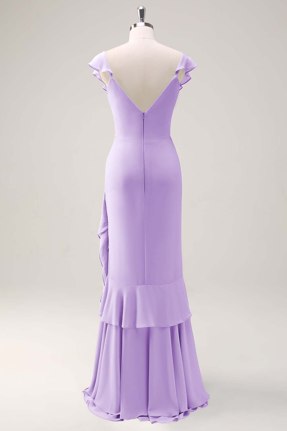 Dusty Sage Sheath V Neck Chiffon Long Bridesmaid Dress with Ruffles