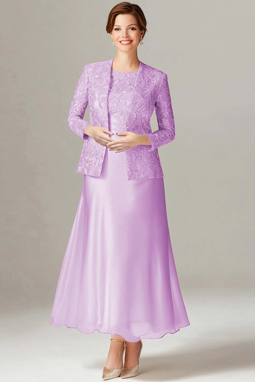 A-Line Champagne Chiffon 2-Piece Mother of the Bride Dress