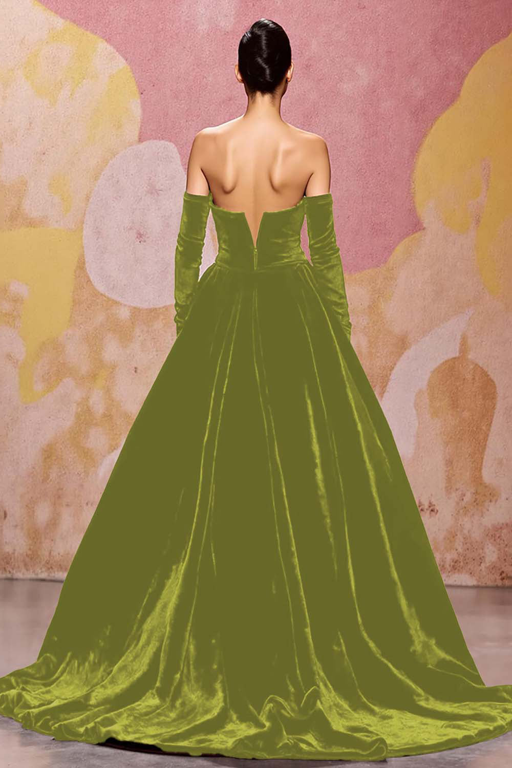 Off The Shoulder Velvet Dark Red A Line Long Evening Dress