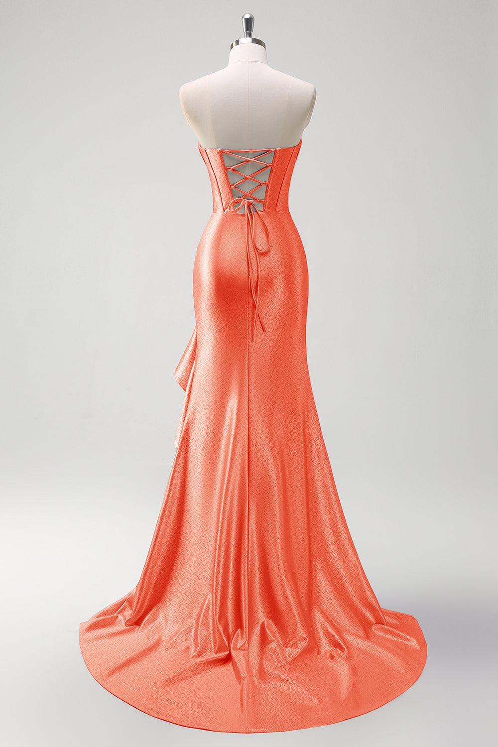 Sparkly Grey Blue Mermaid Ruffled Corset Strapless Satin Long Prom Dress with Slit