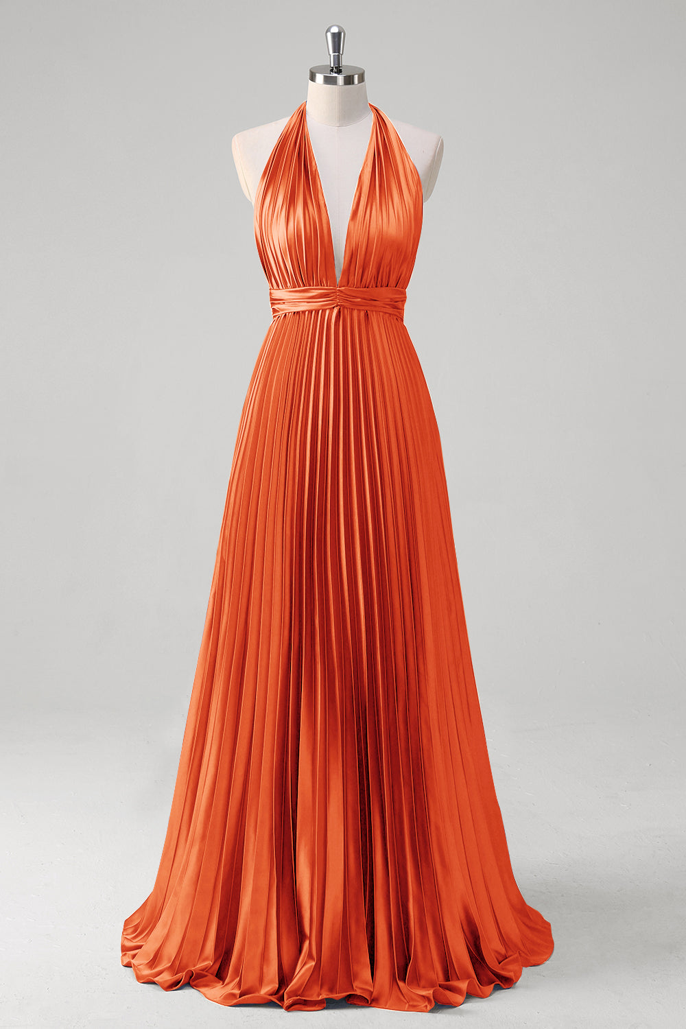 Royal Blue A Line Halter Pleated Long Prom Dress