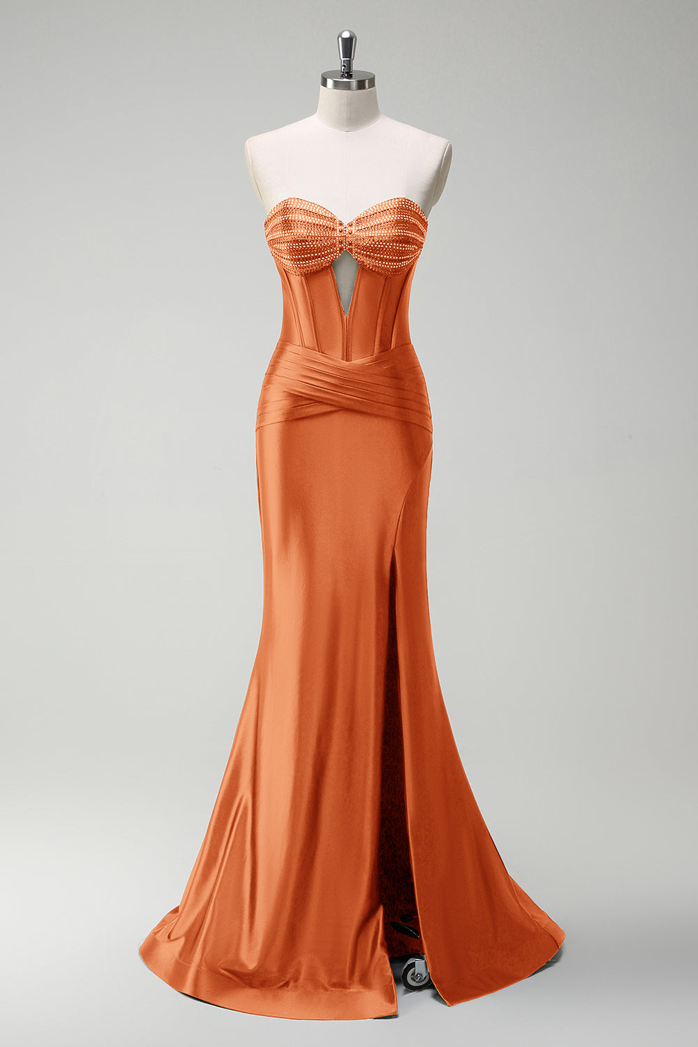 Dark Green Mermaid Beaded Keyhole Corset Satin Long Prom Dress with Slit