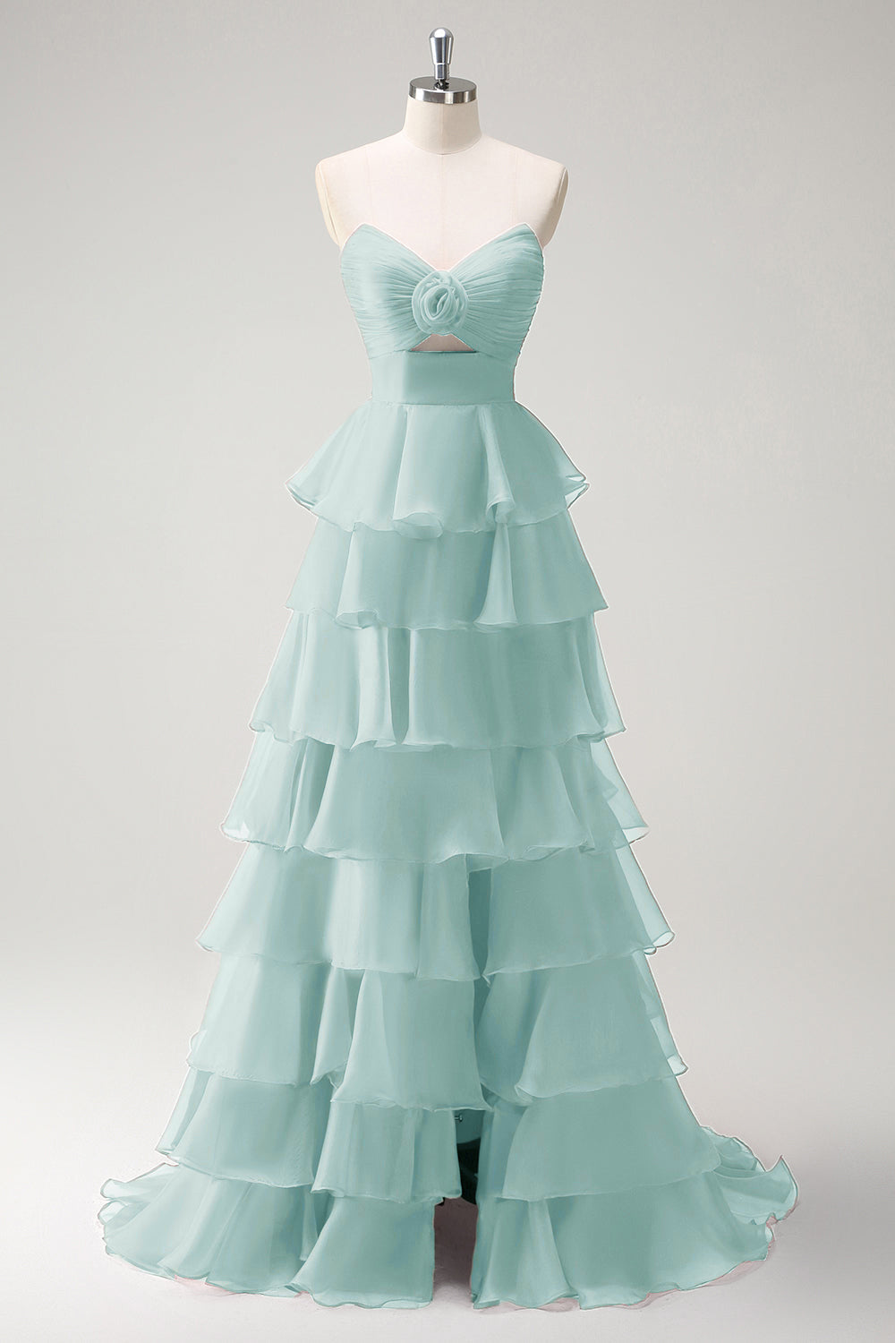 Orange Princess Sweetheart Tiered Long Prom Dress with Slit