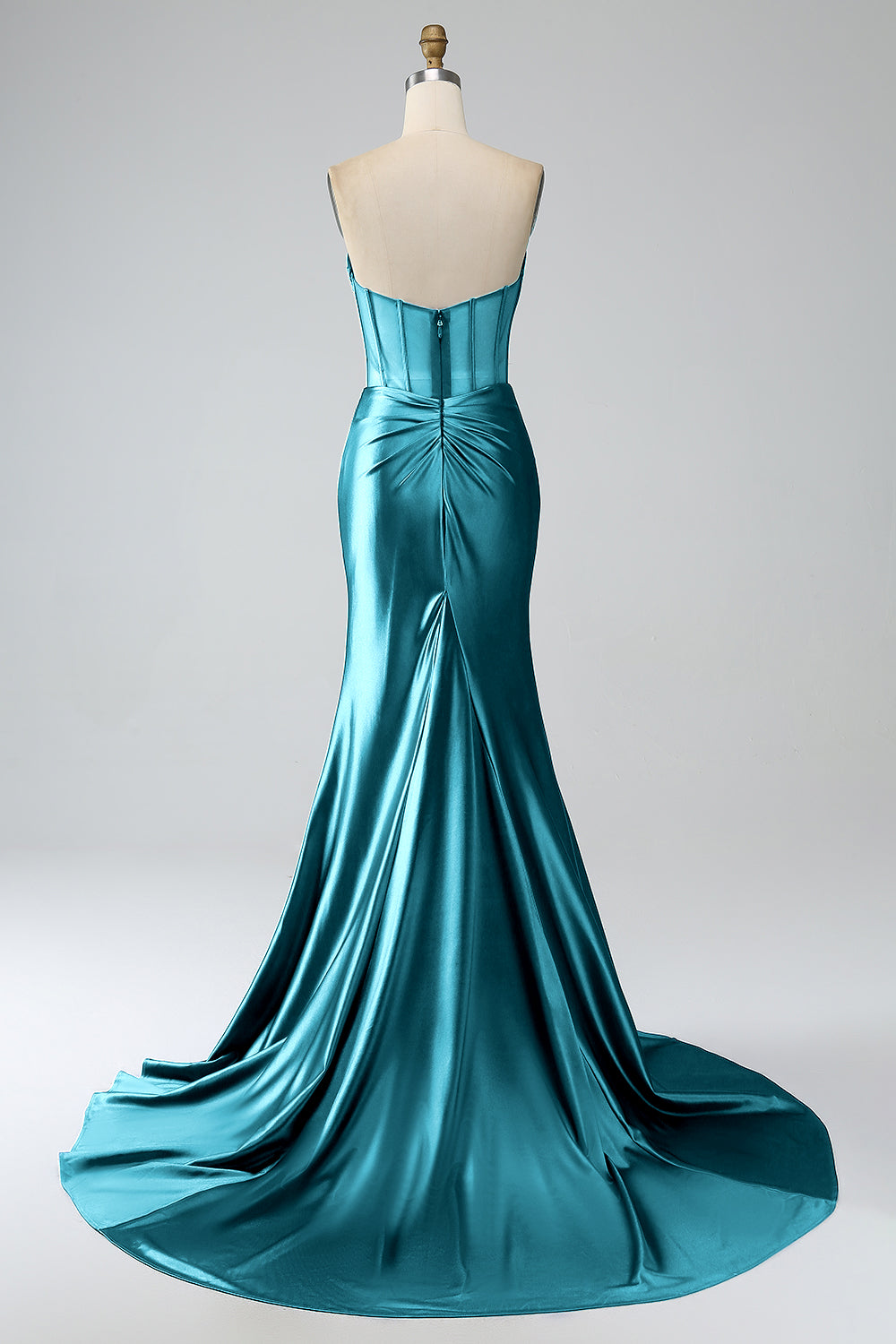 Royal Blue Mermaid Strapless Corset Long Prom Dress with Slit