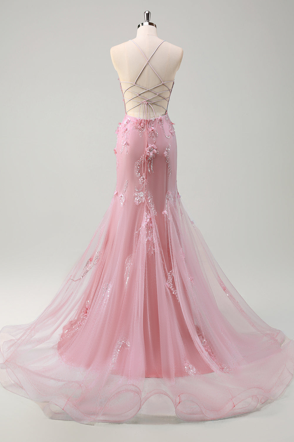 Blue Mermaid Spaghetti Straps Corset Long Prom Dress With Appliques