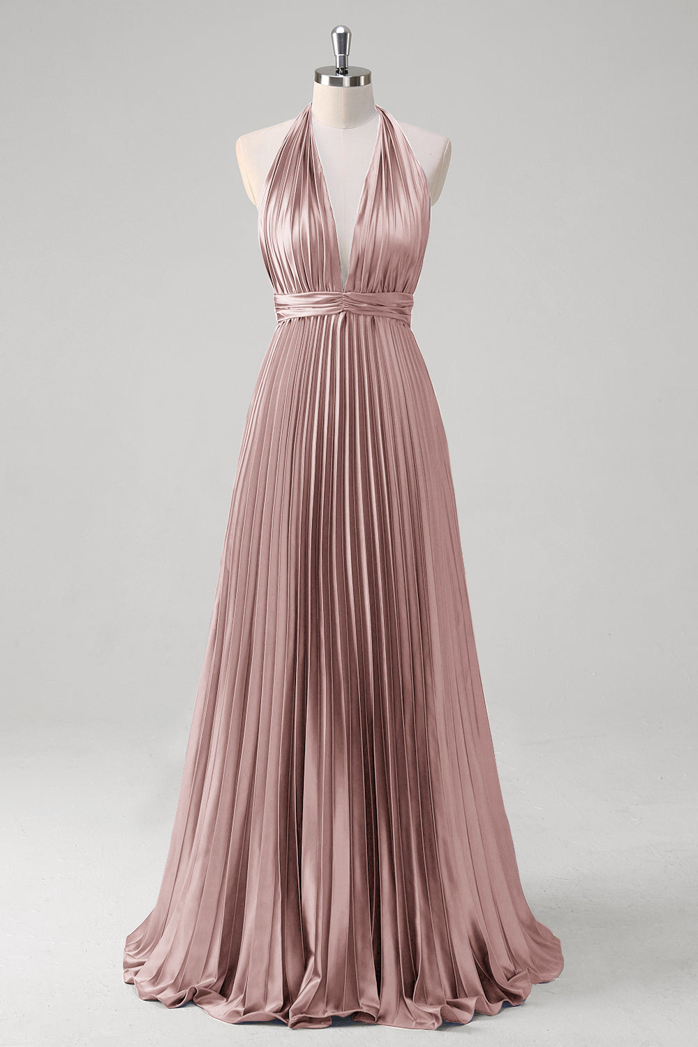 Royal Blue A Line Halter Pleated Long Prom Dress