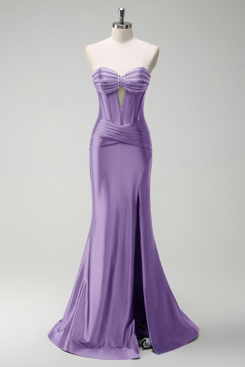 Dark Green Mermaid Beaded Keyhole Corset Satin Long Prom Dress with Slit