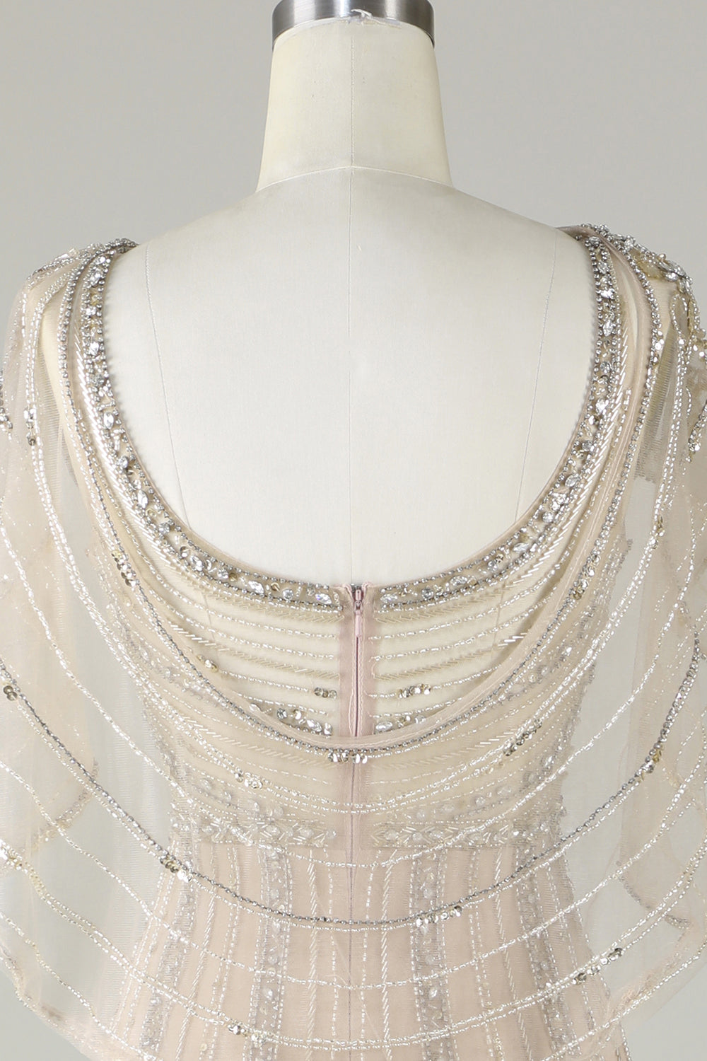 Sparkly Champagne Mermaid Beaded Long Prom Dress with Wrap