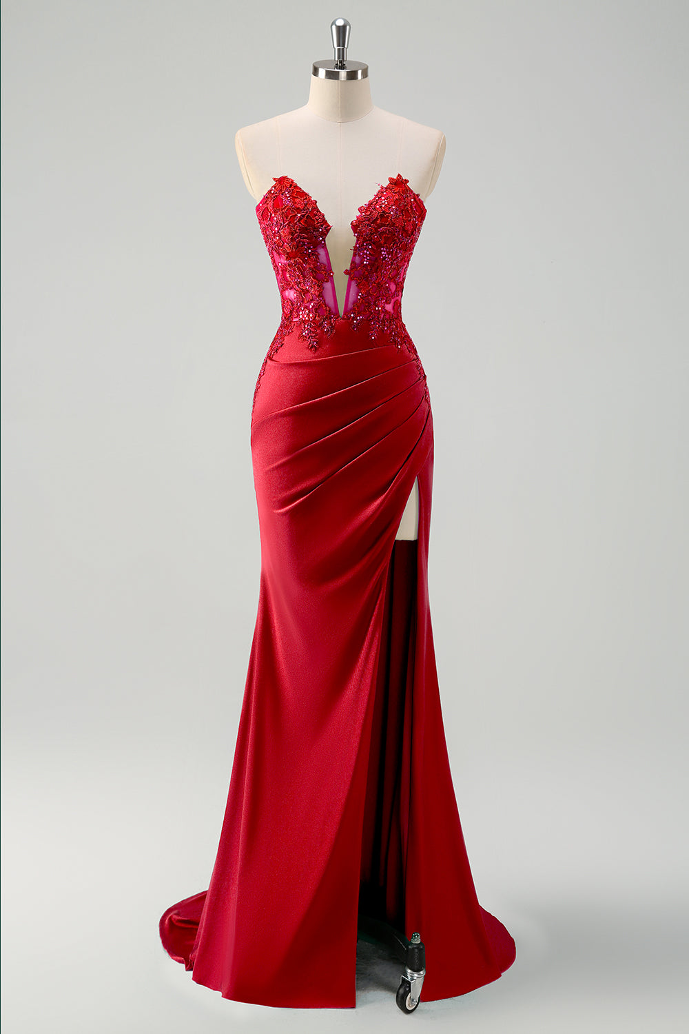 Green Mermaid Strapless Corset Sequin Long Prom Dress with Slit