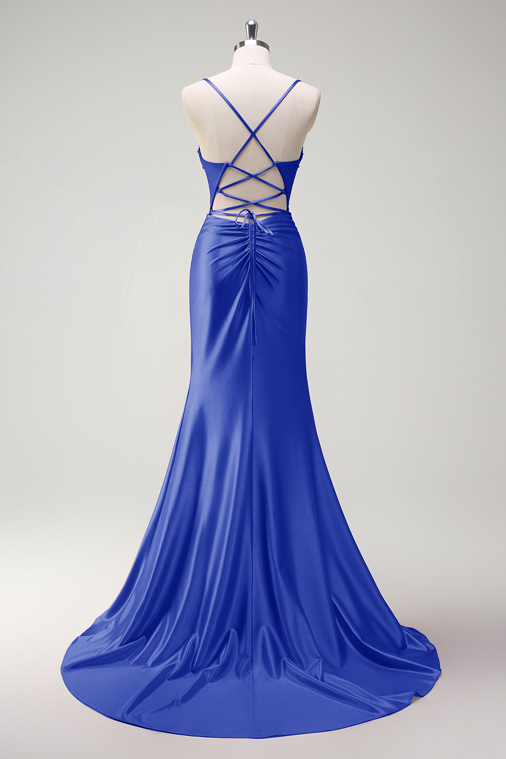 Black Mermaid Beaded Corset Satin Long Prom Dress with Slit