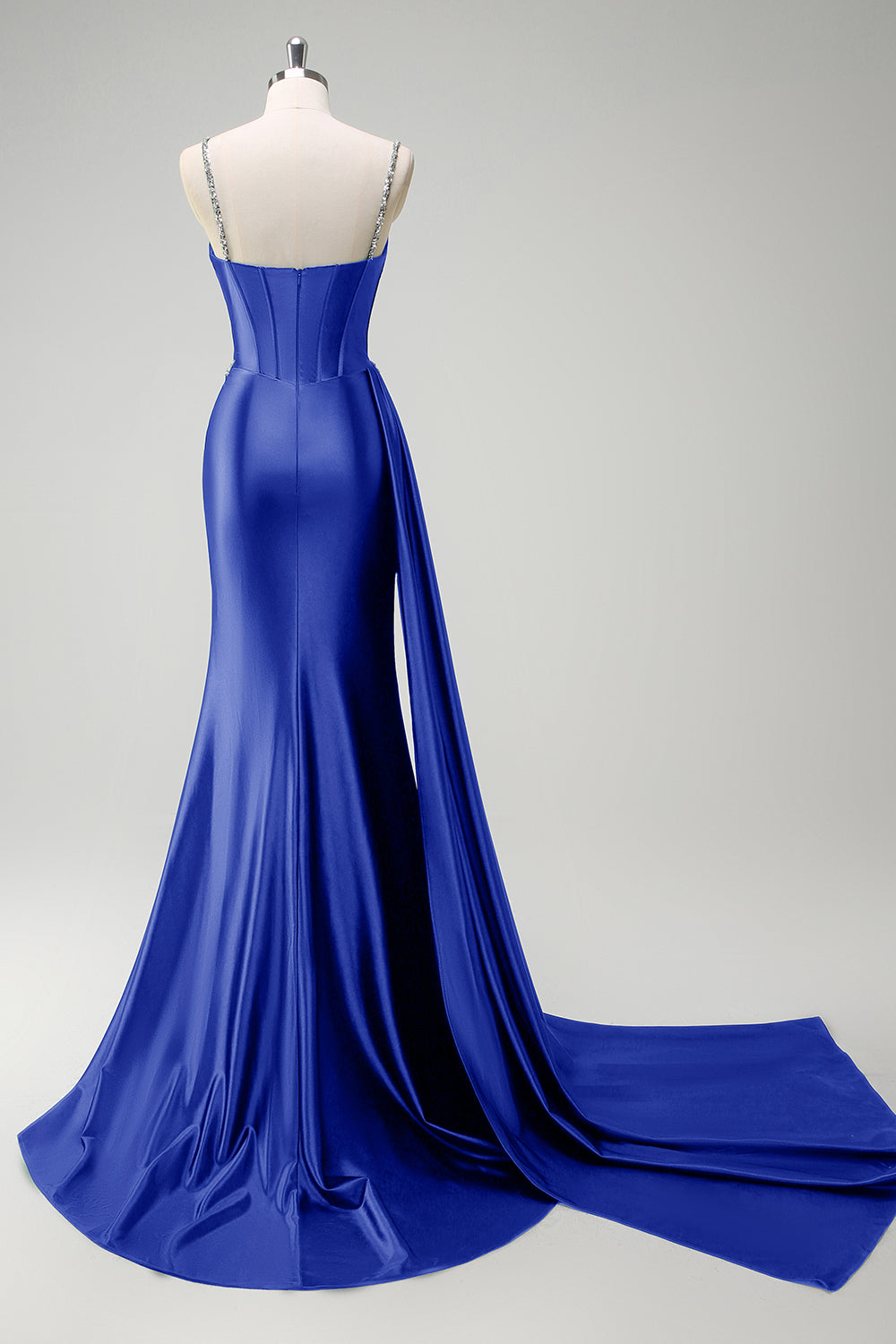 Sparkly Dark Green Mermaid Side Streamer Sequins Corset Satin Prom Dress with Slit