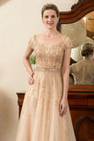 Golden Beaded Mother of Bride Dress