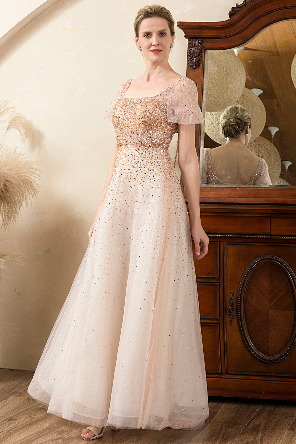 Blush Beading A Line Sparkly Mother of Bride Dress